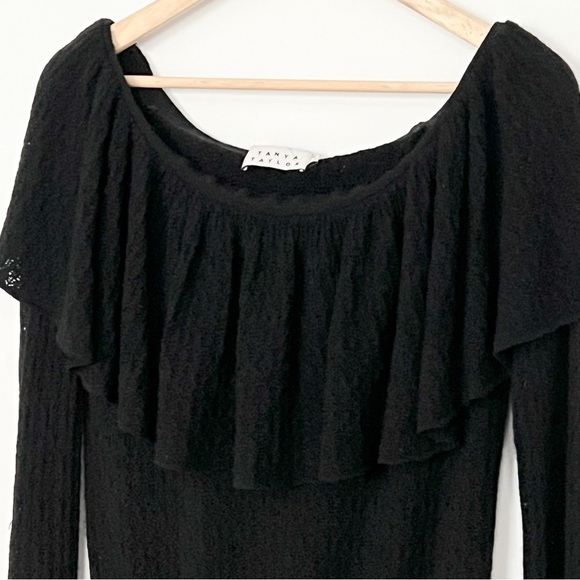 TANYA Taylor black wool sweater pointelle Off the shoulders small - Picture 3 of 10